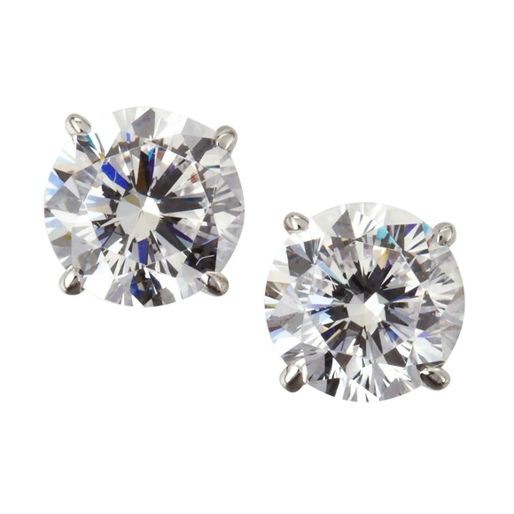 14k white gold diamond stud earrings round cut D VSS1 over - Picture 2 of 11